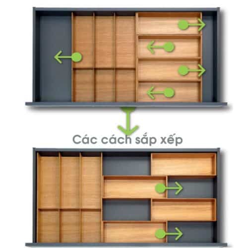 Cách sắp xếp phụ kiện chia ngăn FINELINE cho hộc tủ Hafele 556.05.413