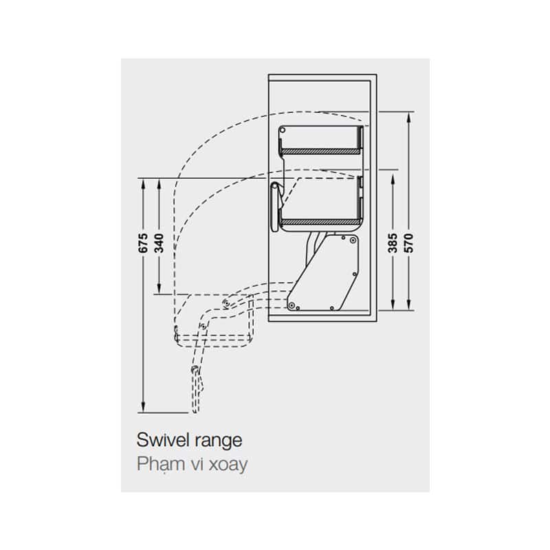 Kích thước kệ nâng hạ cho tủ bếp rộng 600mm, 2 khay, Hafele 504.68.923 Kích thước kệ nâng hạ cho tủ bếp rộng 600mm, 2 khay, Hafele 504.68.923