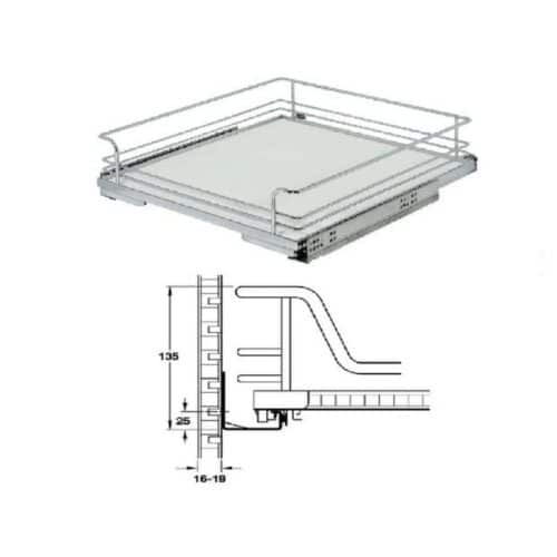 Kích thước bộ rổ kéo lọt lòng ARENA Hafele 540.25.297, tủ rộng 600mm
