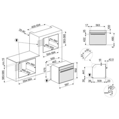 Kích thước lò nướng âm tủ Hafele Smeg SFP6604PNXE 535.64.513