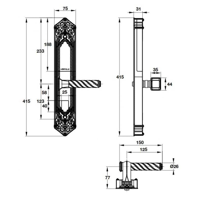 Kích thước Khóa cửa điện tử Hafele EL10K 912.05.314 Kích thước Khóa cửa điện tử Hafele EL10K 912.05.314