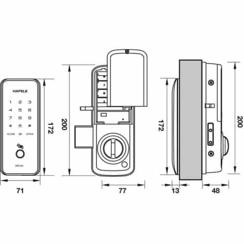 Khóa cửa điện tử Hafele ER5100 912.05.319 7 Kích thước Khóa cửa điện tử Hafele ER5100 912.05.319
