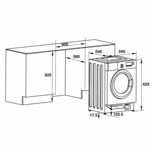 Kích thước máy giặt âm tủ 8kg Hafele HW-B60A 538.91.080
