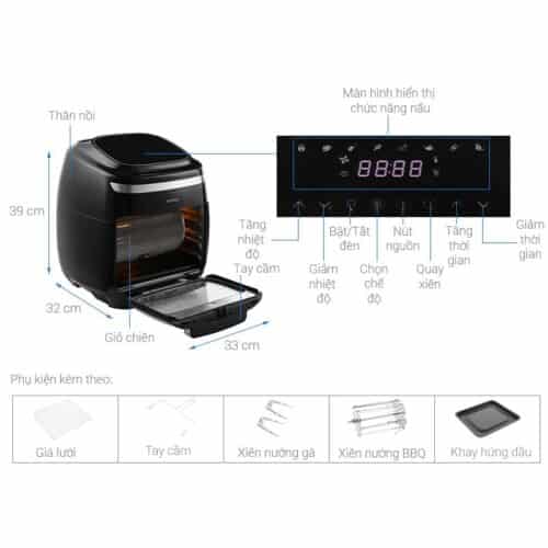 Nồi chiên không dầu 11L Hafele AF-602A 535.43.711 5 Kích thước nồi chiên không dầu Hafele AF-602A 535.43.711
