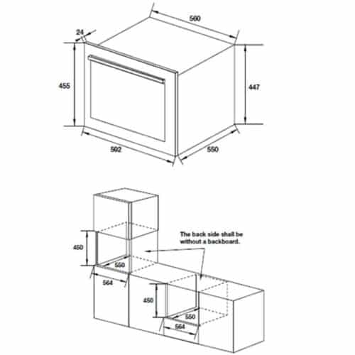 Kích thước tủ rượu âm Hafele HW-B24A 538.11.800