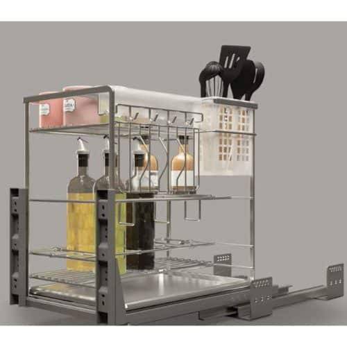 Ảnh thực tế bộ rổ dao thớt, chai lọ SONATA Cucina 549.20.213 mạ chrome