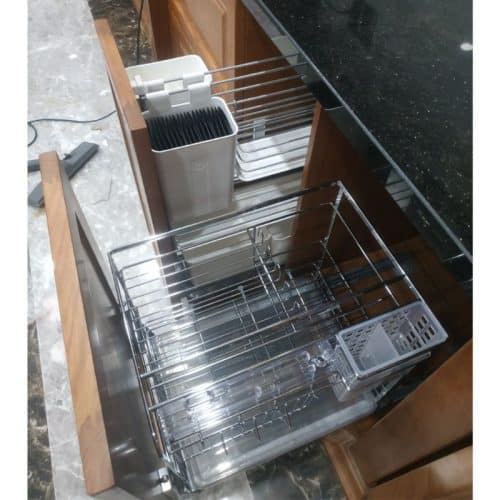 Ảnh thực tế bộ rổ dao thớt, chai lọ SONATA Cucina 549.20.215 mạ chrome