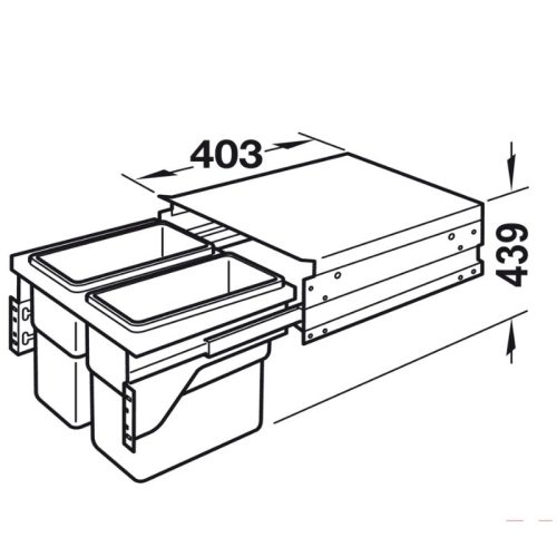 Kích thước thùng rác gắn cánh Hafele 502.73.901 2x30L cho tủ 450mm
