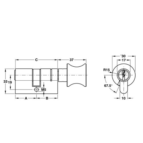 Kích thước ruột khóa 1 đầu chìa 1 đầu vặn Hafele 916.01.007, 63mm Đồng thau