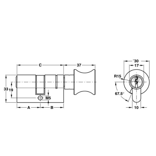 Kích thước ruột khóa 1 đầu chìa 1 đầu vặn Hafele 916.08.516, 101mm Đồng thau
