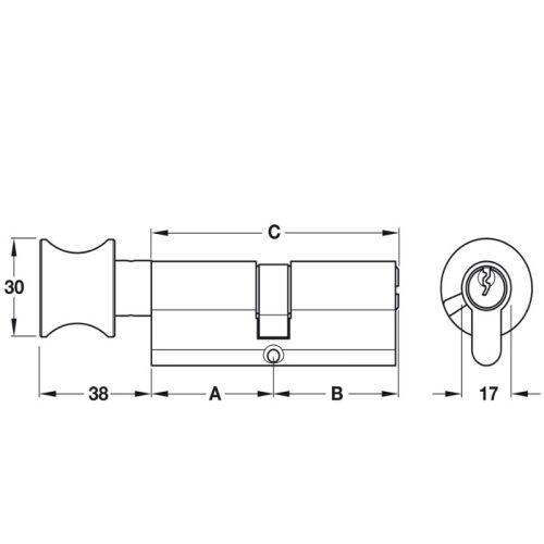 Kích thước ruột khóa 1 đầu chìa 1 đầu vặn Hafele 916.96.542, 100mm Đồng thau
