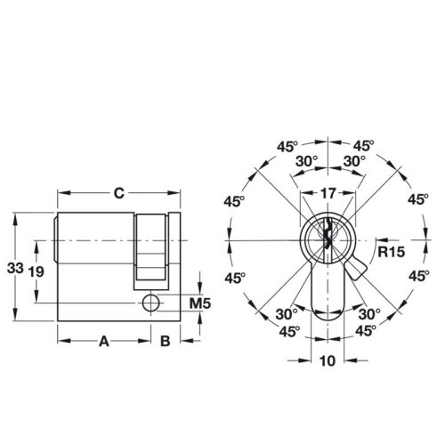 Kích thước ruột khóa 1 đầu Hafele 916.00.605, 65.5mm Đồng thau