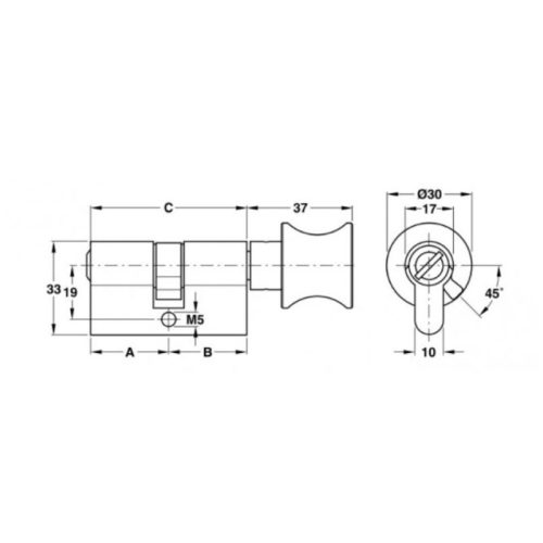 Kích thước ruột khóa cho cửa phòng vệ sinh Hafele 916.08.465