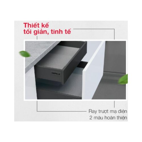 Thiết kế Ray hộp Hafele 552.36.355 Alto-S nhấn mở H170 mm xám đậm