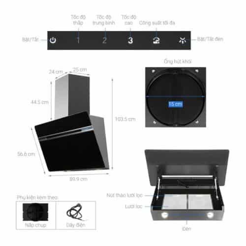 Thông số Máy hút mùi gắn tường Hafele HH-WVG90B 539.89.335
