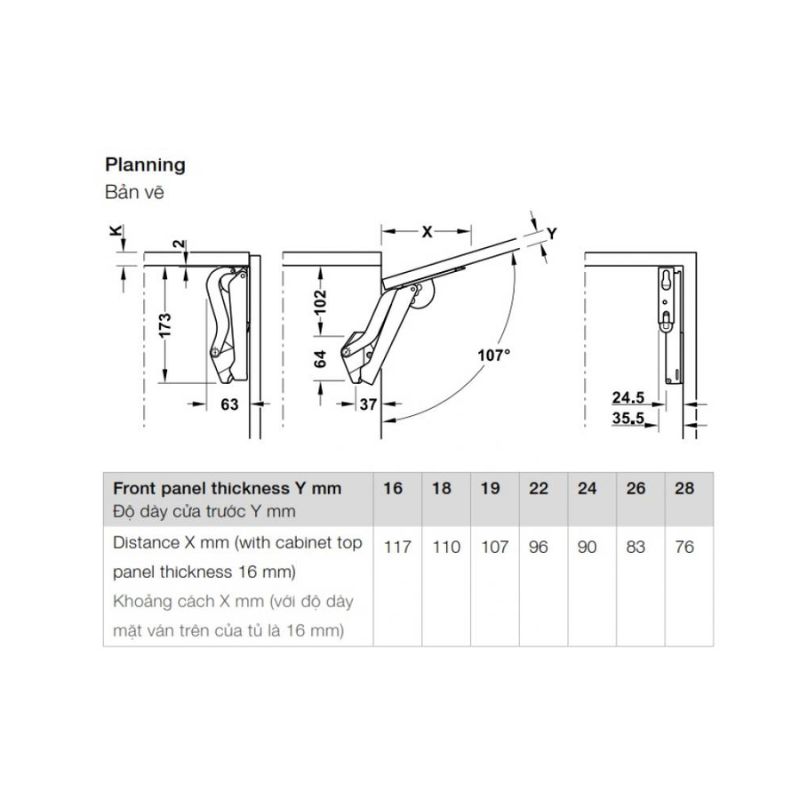 Bản vẽ của tay nâng Hafele Free Space 1.11 D 493.05.912 Bản vẽ của tay nâng Hafele Free Space 1.11 D 493.05.912