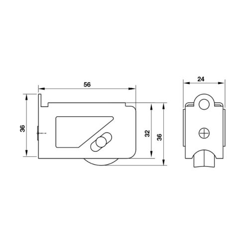 Kích thước bánh xe đơn cửa nhôm 60Kg Hafele 941.03.100