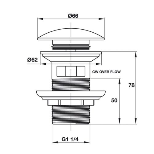 Kích thước bộ nhấn xả cho Lavabo có xả tràn Hafele 589.25.948