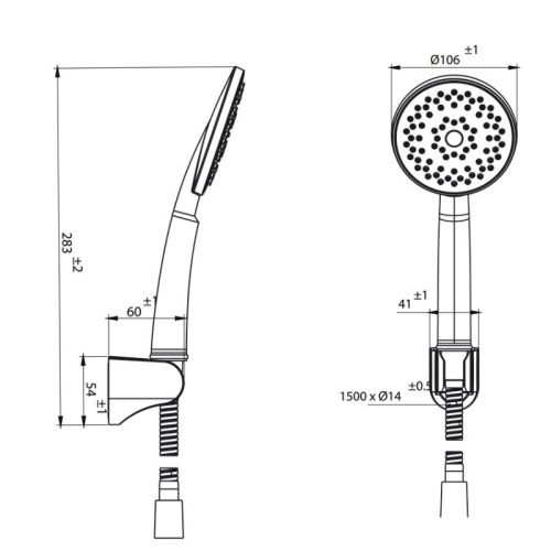 Bộ sen tay Airsense 100R Hafele 495.60.685 3 Kích thước bộ sen tay Airsense 100R Hafele 495.60.685