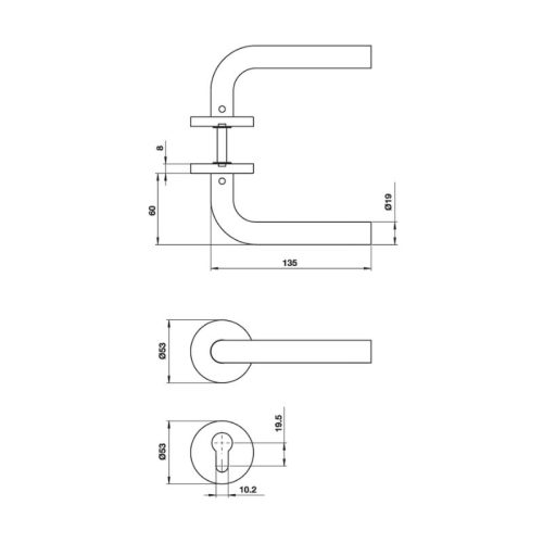 Kích thước bộ tay nắm gạt Häfele DIY 499.62.673