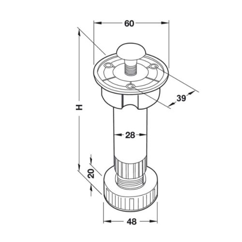 Chân tủ bằng nhựa 150mm Häfele 637.45.371 3 Kích thước chân tủ Häfele 637.45.371