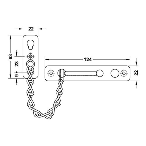 Kích thước chốt an toàn dạng xích Hafele DIY 489.71.560