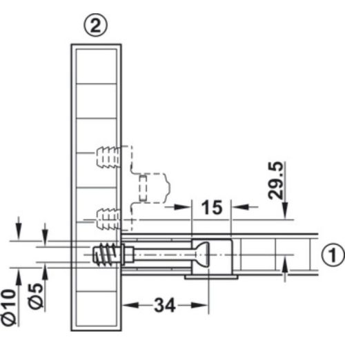Kích thước chốt nối nhỏ ren 8.5mm Hafele 262.28.615