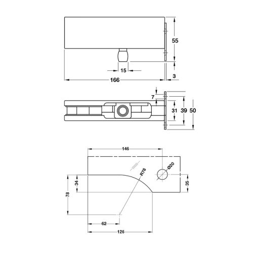 Kích thước Kẹp kính trên khung gắn tường inox bóng Hafele 981.00.666