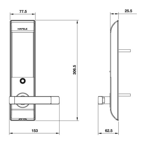 Kích thước Khóa thẻ từ Hafele EL7500-TC 912.20.550