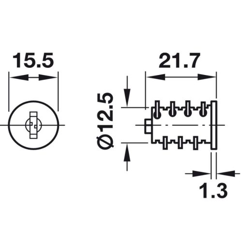 Kích thước ruột khóa Symo chìa riêng Hafele 210.40.600