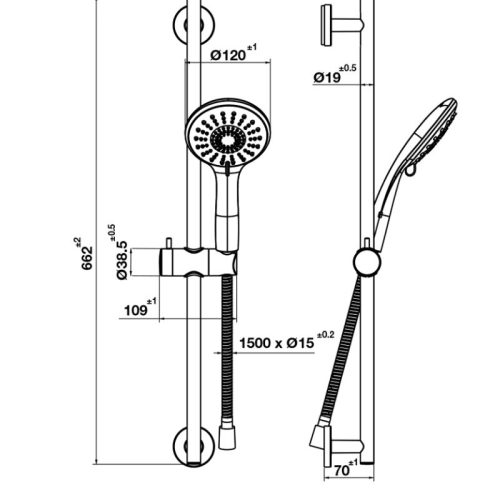 Sen tay Airsense 120R kết hợp thanh trượt Hafele 495.60.686 3 Kích thước sen tay Airsense 120R kết hợp thanh trượt Hafele 495.60.686