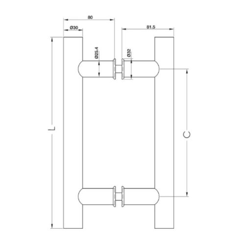 Kích thước tay nắm kéo chữ H dài 1200 mm Hafele 903.01.806
