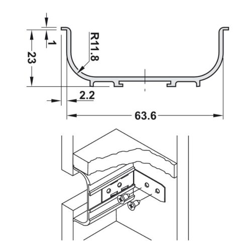 Kích thước tay nắm tủ dạng thanh ngang Hafele 126.36.300