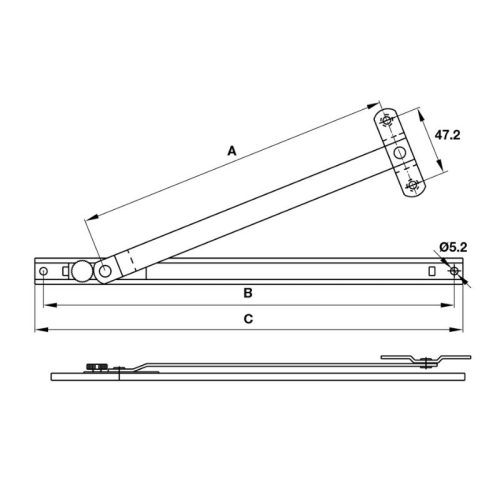 Kích thước thanh hạn vị góc mở loại I 10.5'' Hafele 972.05.198