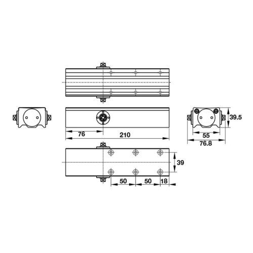 Kích thước thiết bị đóng cửa tự động 100Kg EN2-5 Hafele 931.77.149