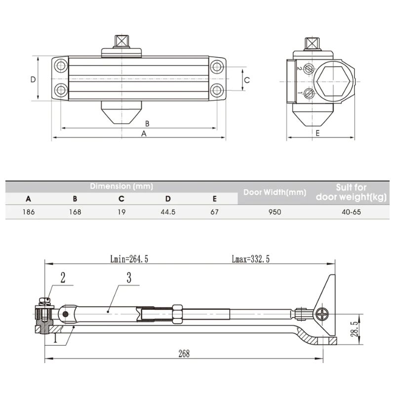 Kích thước thiết bị đóng cửa tự động 45Kg EN2 Hafele 489.30.012 Kích thước thiết bị đóng cửa tự động 45Kg EN2 Hafele 489.30.012