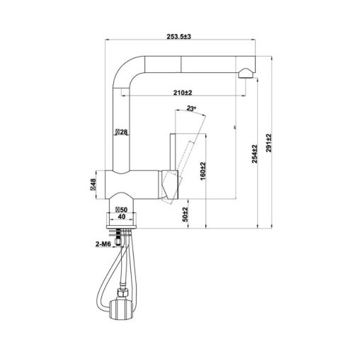 Vòi rửa bát nóng lạnh Hafele HT21-GH1P250 577.55.290 có dây rút 4 Kích thước vòi rửa bát nóng lạnh Hafele HT21-GH1P250 577.55.290 có dây rút