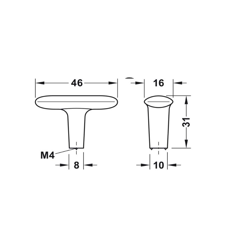 Thiết kế của quả nắm tủ 46mm Hafele H2140 106.70.121 Thiết kế của quả nắm tủ 46mm Hafele H2140 106.70.121