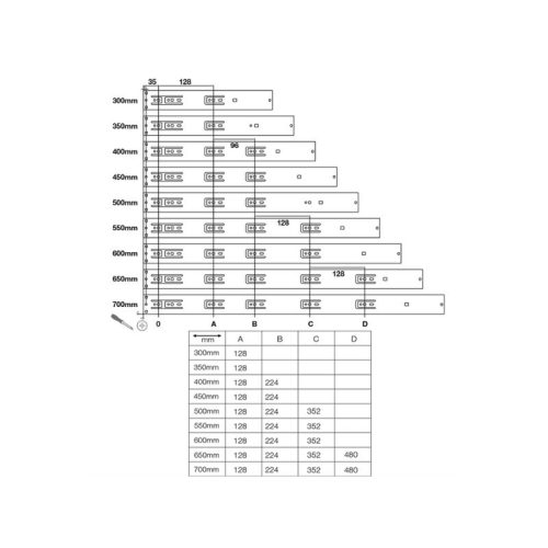 Thông số của ray bi nhấn mở 400mm Hafele 494.02.083