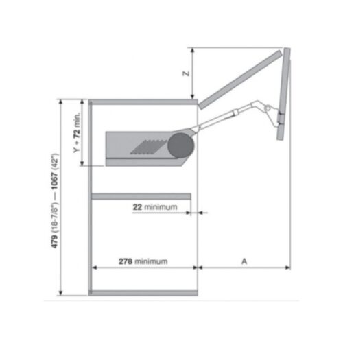 Kích thước hộp Lực Tay Nâng Blum Aventos HF 22 372.94.033