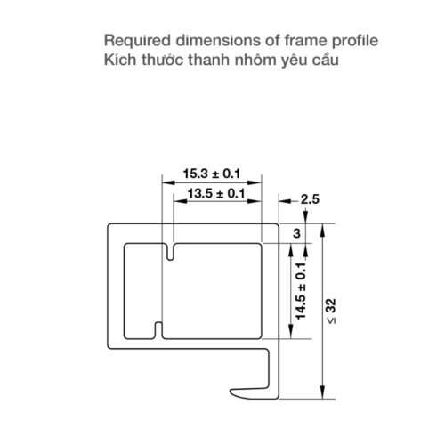 Kích thước thanh nhôm bas nối sử dụng với khung nhôm Hafele 342.79.717